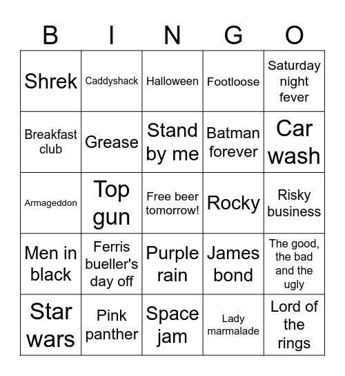 Songs From Movies Bingo Card
