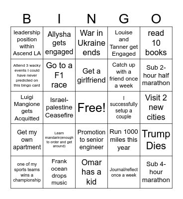 2025 Bingo Card Bingo Card