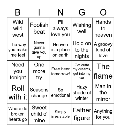 1988 Bingo Card