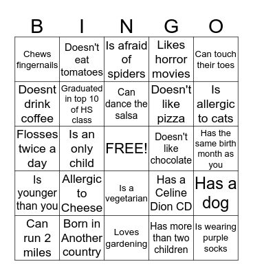 Get to Know You Bingo Card