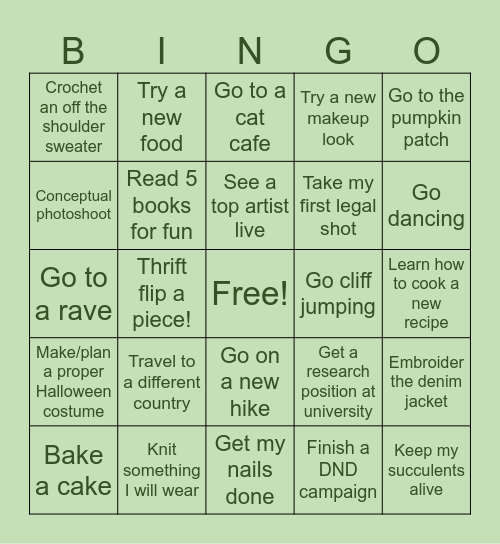 2025 Bucket List !! Bingo Card