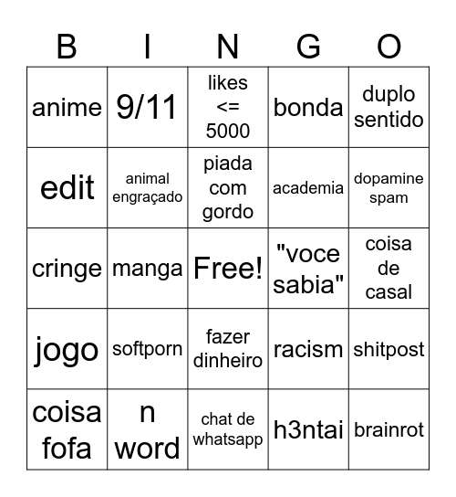 instagram bingo Card