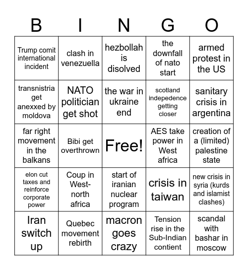 Political Bingo Card