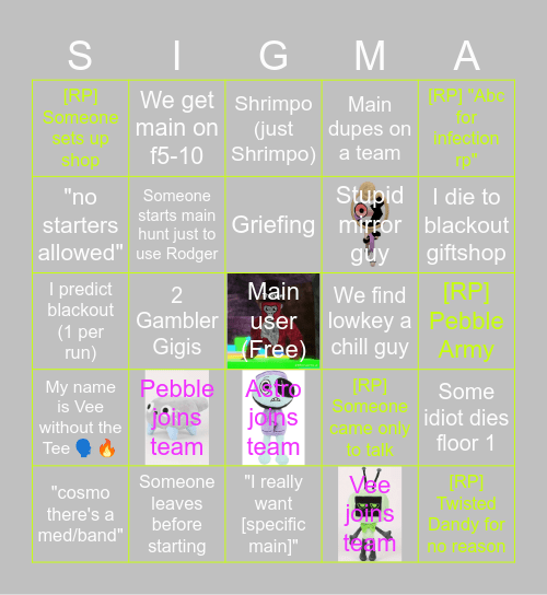 Silly Dandy World Bingo Card