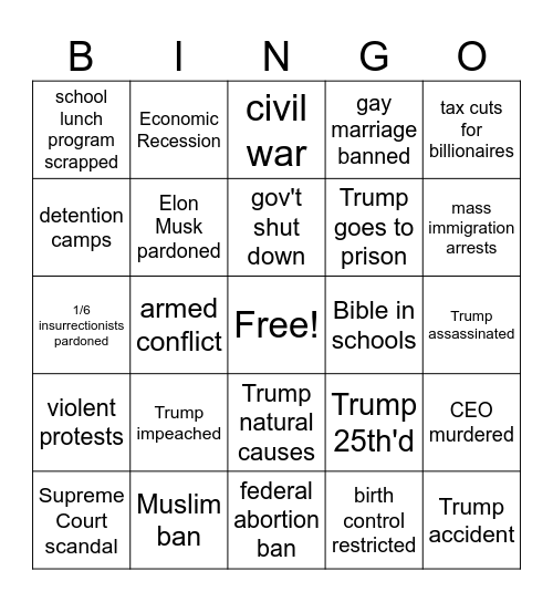 Trump Bingo Card