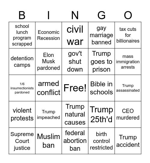 Trump Bingo Card