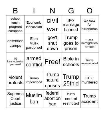 Trump Bingo Card