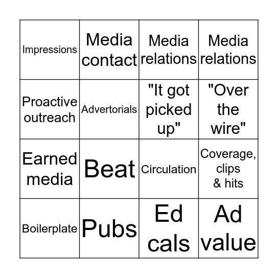 Public Relations Bingo! Bingo Card