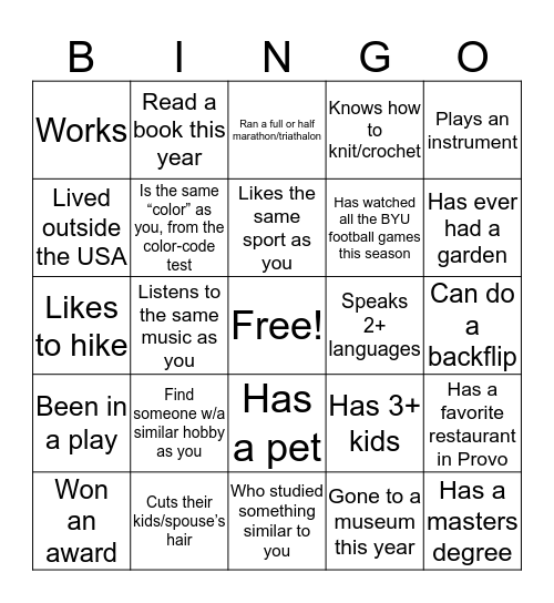 Write down the name of the person and the answer to the question. Bingo Card