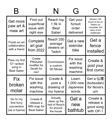 Rudy's Goals (starting in 2025) Bingo Card