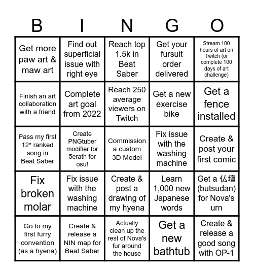 Rudy's Goals (starting in 2025) Bingo Card