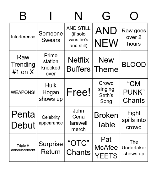 RAW ON NETFLIX DEBUT BINGO CARD BY ASPECT & HIVISE Bingo Card