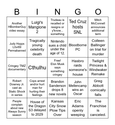 2025 Bingo Card Bingo Card