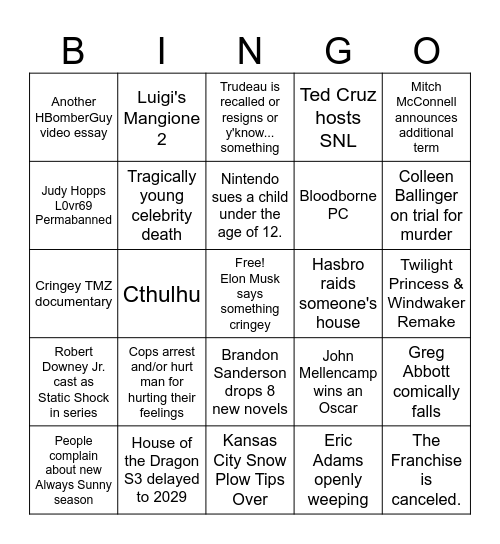 2025 Bingo Card Bingo Card