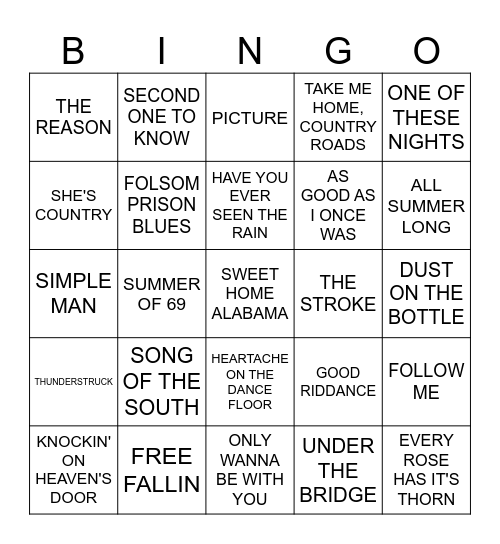 KICKIN' ROCKS Bingo Card