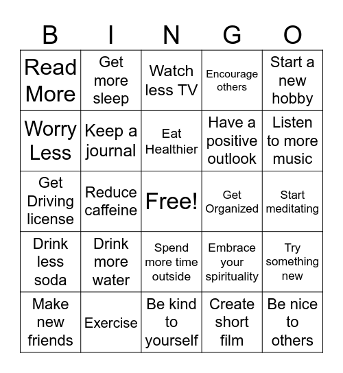 New Year's Resolution BINGO Card