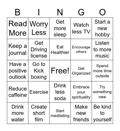 New Year's Resolution BINGO Card