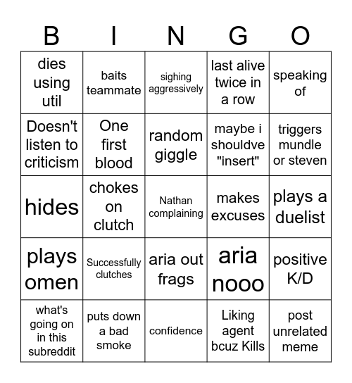 2025 Nathan Valorant Bingo Card