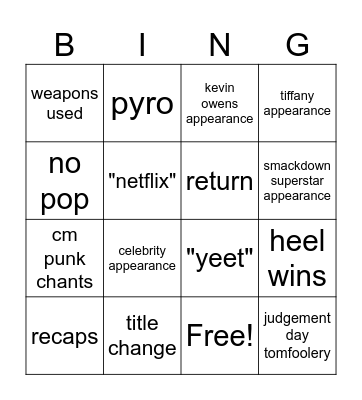 RAW ON NETFLIX Bingo Card