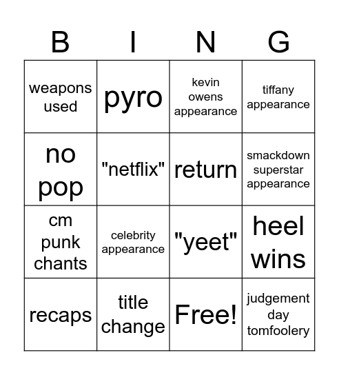 RAW ON NETFLIX Bingo Card
