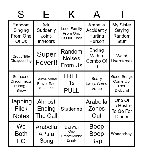 SEKAI Bingo Card Bingo Card