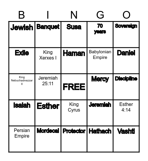 Esther & God's Sovereignty Bingo Card