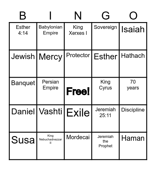 Esther & God's Sovereignty Bingo Card