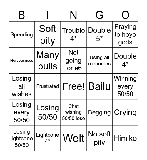 pull video Bingo Card