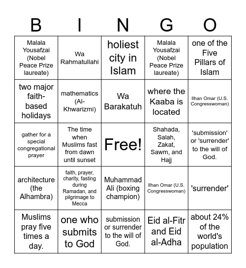 Muslims Bingo Card