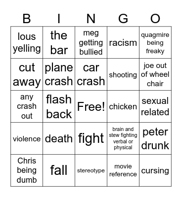 family guy Bingo Card