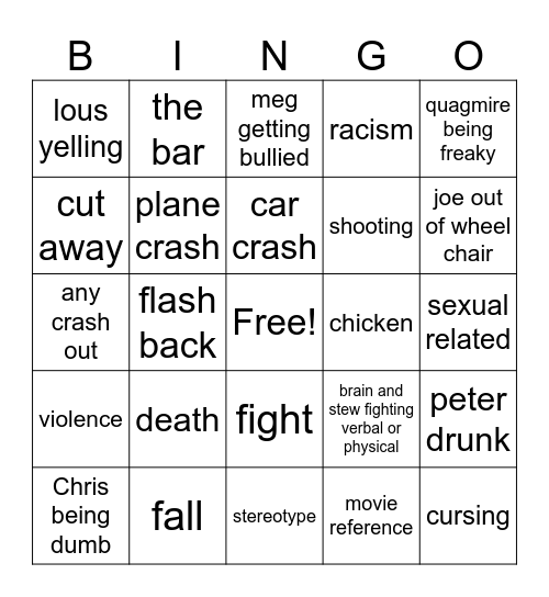 family guy Bingo Card