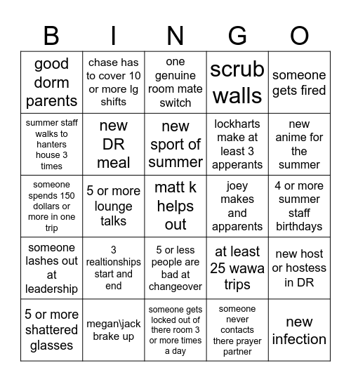 summer staff bingo 2025 Bingo Card