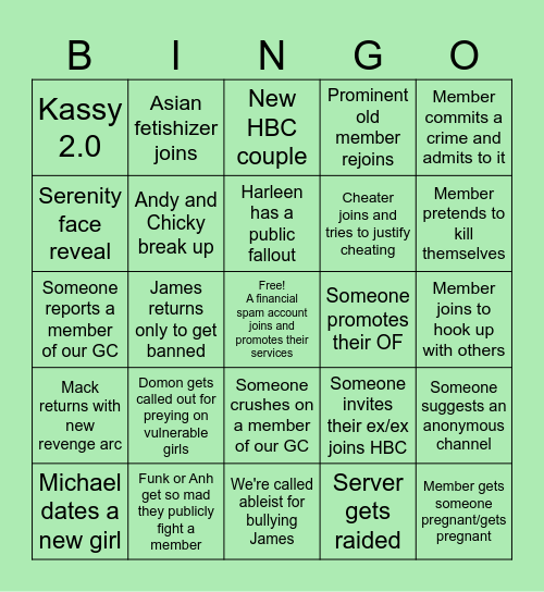 HBC Bingo 2025 Bingo Card