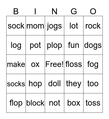 1.4 short o, HFW Bingo Card