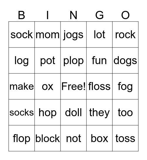 1.4 short o, HFW Bingo Card