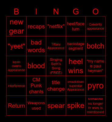 RAW ON NETFLIX Bingo Card
