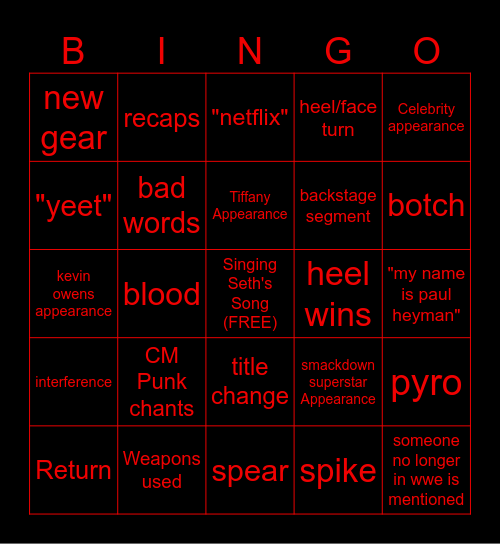 RAW ON NETFLIX Bingo Card