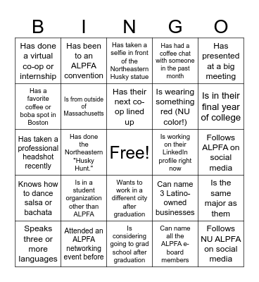 ALPFA Networking Bingo Card