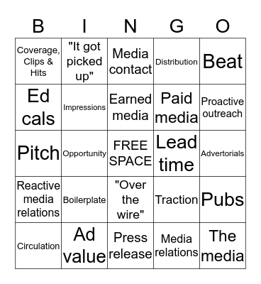 Public Relations Bingo! Bingo Card