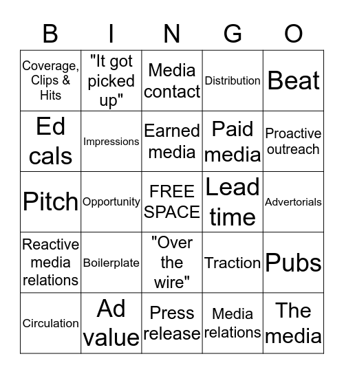 Public Relations Bingo! Bingo Card