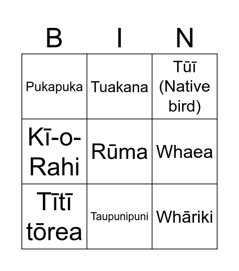 Te Reo Bingo Card