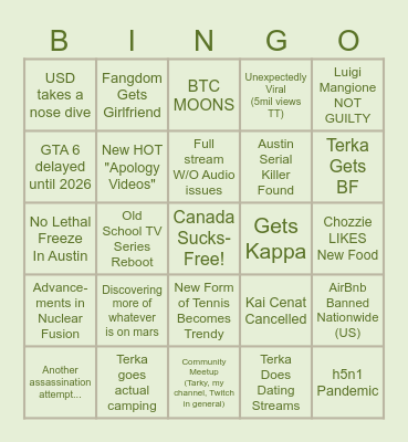 Terka & Friends 2025 Bingo Card