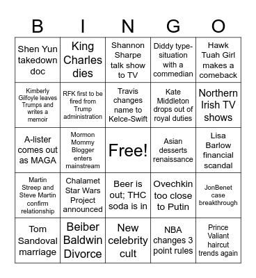 2025 Pop Culture Bingo Card