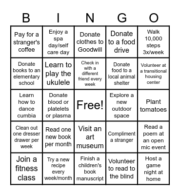 New Year Resolutions 2025 Bingo Card