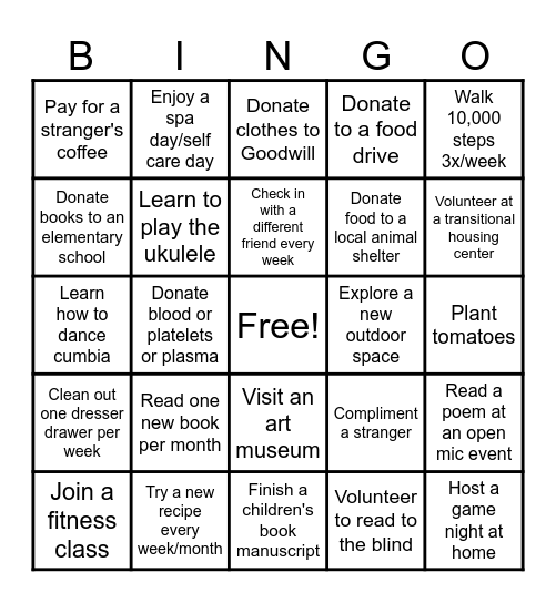 New Year Resolutions 2025 Bingo Card