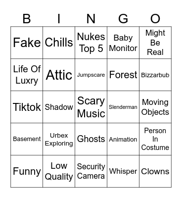 Scary Videos Bingo Card