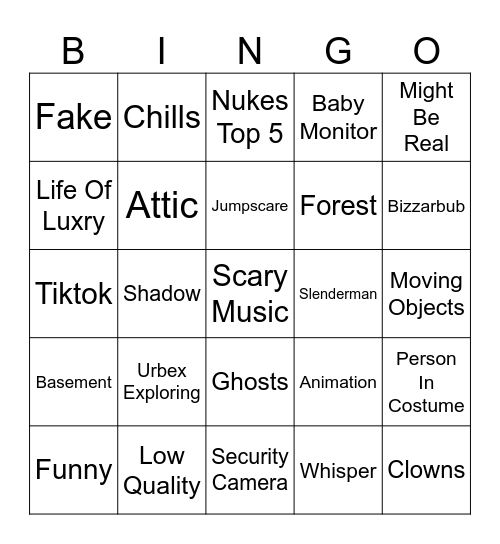 Scary Videos Bingo Card