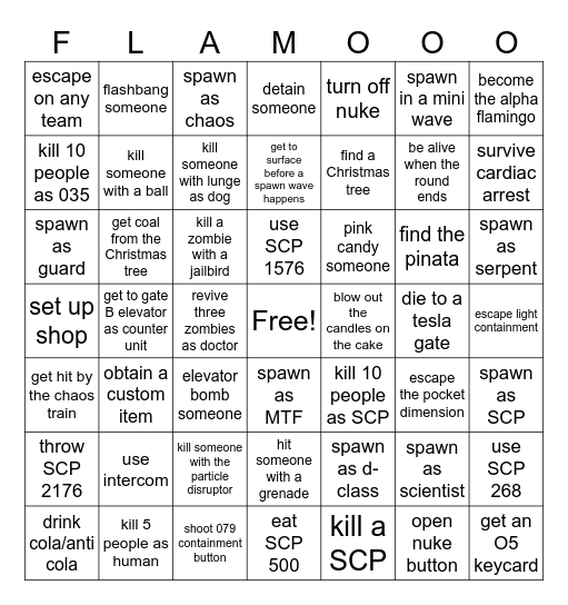 SCP Secret Lab Bingo Card