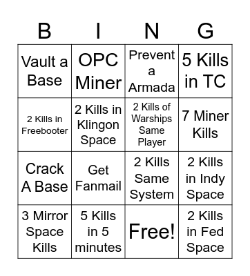 Kill UNTY Bingo Card