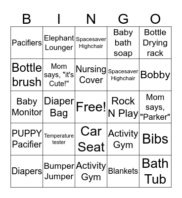 Baby Bingo  Bingo Card